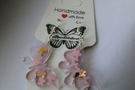 Handmade pink butterfly resin earrings