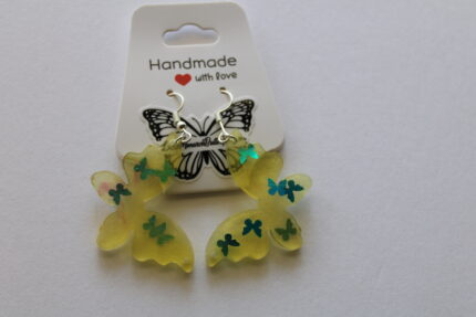 Handmade resin yellow with blue Butterfly earrings